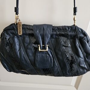Vintage Caprice Navy Blue Leather And Snakeskin Handbag/Clutch